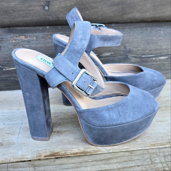 Steve Madden NEW!! Jillyy Gray Suede, Platform, Peep Toe Heels. WMS 7.5M - Picture 2 of 15